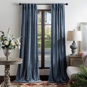 Martha Stewart Naples Chenille Solid Back Tab Window Curtain Panel Pair, 84, Natural
