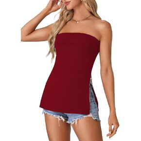 LYANER Women's Sexy Strapless Tank Side Split Backless Bandeau Tube Top Cami
