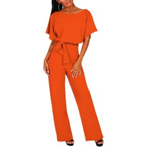 Womens Summer Casual Wide Leg Formal Jumpsuit Long Sleeve Elegant Wedding Romper with Belt