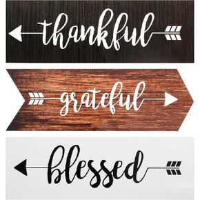 3 Pieces Wooden Wall Decor for Living Room, Wall Art Rustic Farmhouse Decor Thankful Grateful Blessed Wooden Signs Inspirational Hanging Plaques for Home Bedroom Kitchen Bathroom (12 x 4 inch)