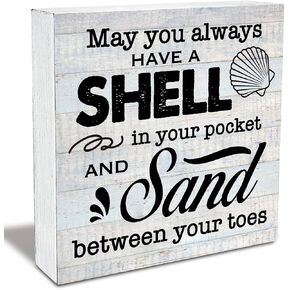 Rustic Beach Wood Box Sign May You Always have a Shell in Your Pocket Wooden Box Sign Farmhouse Home Beach House Desk Shelf Decor Beach Lover Gift (5 X 5 Inch) in Saudi Arabia