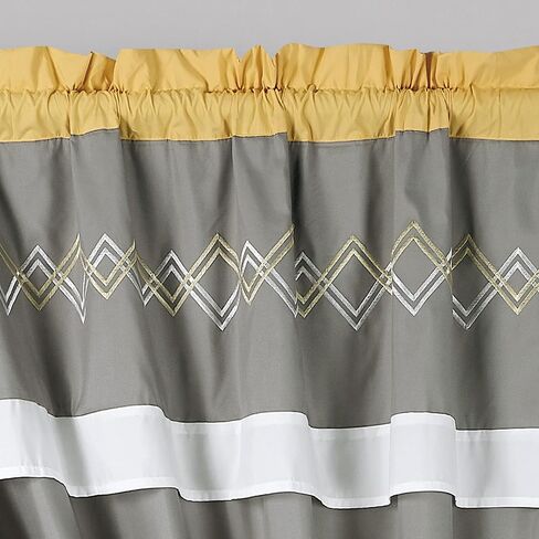 Chezmoi Collection Arden 4-Piece Modern Navy/Gray/Yellow Zigzag Stripe Embroidery Window Curtain Panel Set with Sheer Backing Valance Tassels, 120 inch x 84 inch in Kuwait