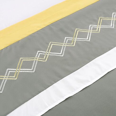 Chezmoi Collection Arden 4-Piece Modern Navy/Gray/Yellow Zigzag Stripe Embroidery Window Curtain Panel Set with Sheer Backing Valance Tassels, 120 inch x 84 inch in Kuwait