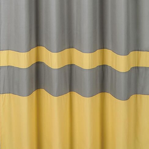 Chezmoi Collection Arden 4-Piece Modern Navy/Gray/Yellow Zigzag Stripe Embroidery Window Curtain Panel Set with Sheer Backing Valance Tassels, 120 inch x 84 inch in Kuwait