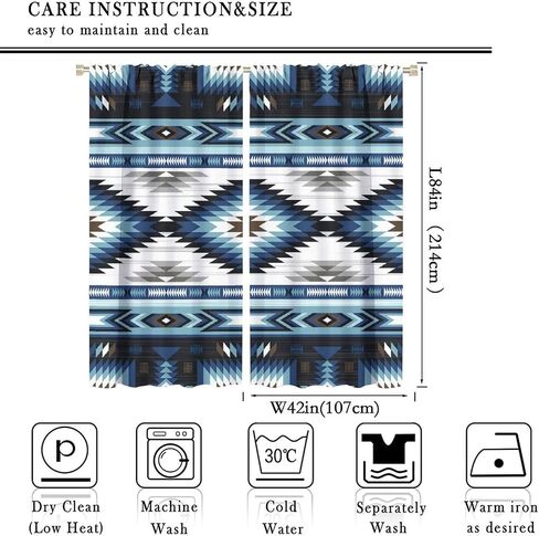 Aztec Blackout Windows Curtains, Vintage Native Western Ethnic Tribal Navajo Blue Abstract Geometric Brown Pattern, for Living Room Bedroom 42x45in 2 Panels in Saudi Arabia