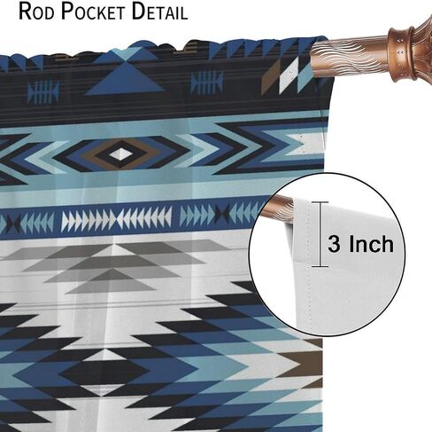 Aztec Blackout Windows Curtains, Vintage Native Western Ethnic Tribal Navajo Blue Abstract Geometric Brown Pattern, for Living Room Bedroom 42x45in 2 Panels in Saudi Arabia