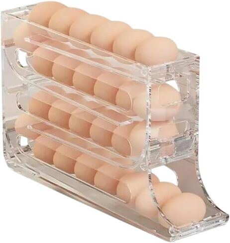 EGG HOLDER FOR FRIDGE, Auto Rolling Fridge Egg Organizer, Egg Rack For Refrigerator. (Beige) in Saudi Arabia