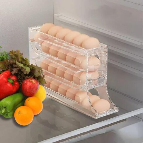 EGG HOLDER FOR FRIDGE, Auto Rolling Fridge Egg Organizer, Egg Rack For Refrigerator. (Beige) in Saudi Arabia