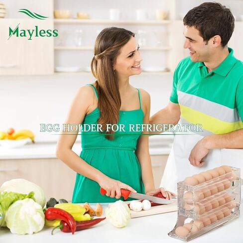 EGG HOLDER FOR FRIDGE, Auto Rolling Fridge Egg Organizer, Egg Rack For Refrigerator. (Beige) in Saudi Arabia