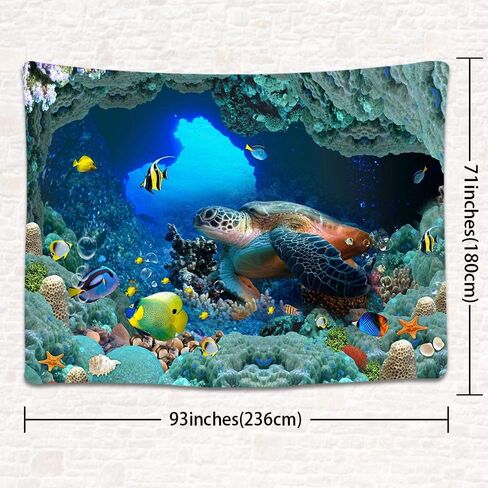 UHOMETAP Sea Turtle Tapestry, Underwater Ocean Animals Marine Life Tapestry Colorful Fish Ocean World Coral Starfish Tapestry Wall Decor for Kids Bedroom, 93x71 Inches GTQQUH1006 in Saudi Arabia