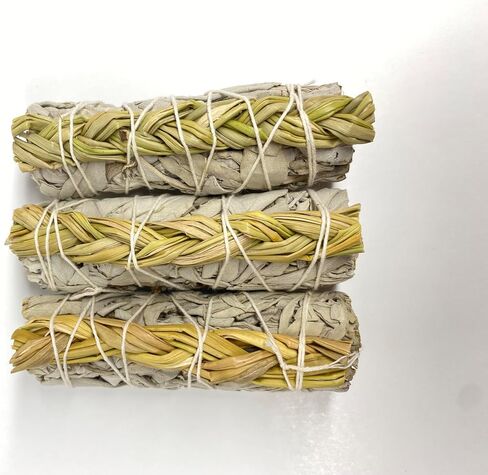 Authentic Mexican White Sage Smudge Sticks - 3 Bundles Pack - 4 Inch - Home Cleansing, Meditation, Smudging Rituals. 100% Natural. (Sage with Sweet Grass) in Saudi Arabia