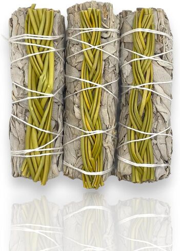 Authentic Mexican White Sage Smudge Sticks - 3 Bundles Pack - 4 Inch - Home Cleansing, Meditation, Smudging Rituals. 100% Natural. (Sage with Sweet Grass) in Saudi Arabia