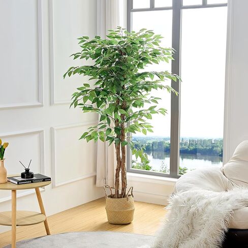 VECELO Artificial Ficus Tree with Sturdy Nursery Pot, 6FT Faux Silk Plant for Indoor Outdoor Home Garden Decor, 1 Pack in Saudi Arabia