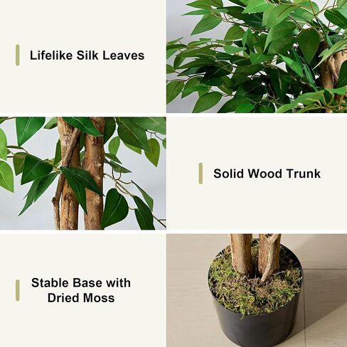 VECELO Artificial Ficus Tree with Sturdy Nursery Pot, 6FT Faux Silk Plant for Indoor Outdoor Home Garden Decor, 1 Pack in Saudi Arabia