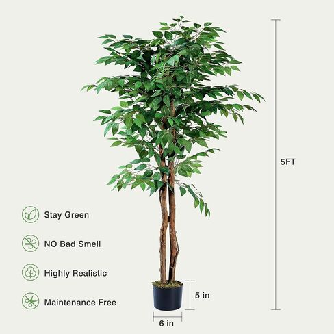VECELO Artificial Ficus Tree with Sturdy Nursery Pot, 6FT Faux Silk Plant for Indoor Outdoor Home Garden Decor, 1 Pack in Saudi Arabia