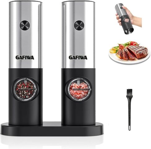 Electric Salt and Pepper Grinder Mill Set Refillable, Automatic Operated Spice Peppercorn Shaker, Battery Powered with Led Light, Stainless Steel Outside and Ceramic Core, Adjustable Coarseness. in Saudi Arabia