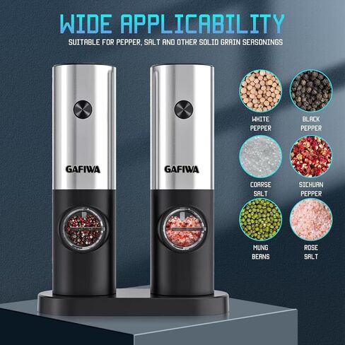 Electric Salt and Pepper Grinder Mill Set Refillable, Automatic Operated Spice Peppercorn Shaker, Battery Powered with Led Light, Stainless Steel Outside and Ceramic Core, Adjustable Coarseness. in Saudi Arabia