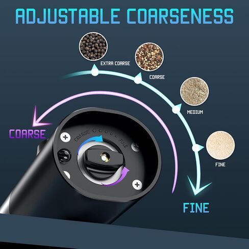 Electric Salt and Pepper Grinder Mill Set Refillable, Automatic Operated Spice Peppercorn Shaker, Battery Powered with Led Light, Stainless Steel Outside and Ceramic Core, Adjustable Coarseness. in Saudi Arabia