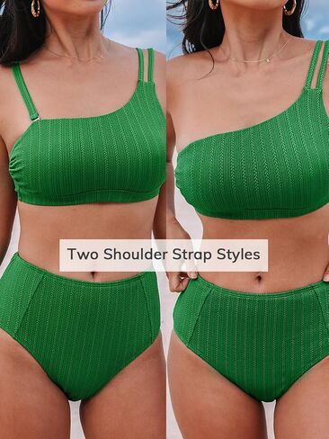 CUPSHE Women's Bikini Set Two Piece Swimsuits High Waisted One Shoulder Swimwear Removable Adjustable Strap in Saudi Arabia