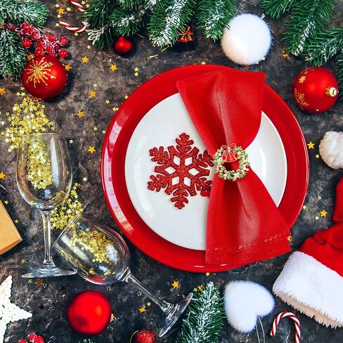 16 قطعة من مناديل عيد الميلاد ومجموعة الحلقات، 8 قطع من مناديل عيد الميلاد القماشية الحمراء و8 قطع من حلقات منديل إكليل عيد الميلاد مع حلقات حامل أبازيم من حجر الراين لتزيين طاولة الطعام في عيد الميلاد in Saudi Arabia