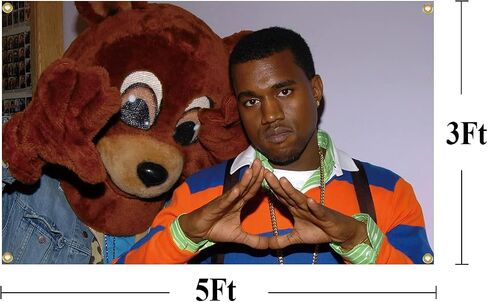 Kanye Rapper Flag Tapestry, Cool Bear Music Tapestry Wall Hanging Pop Art College Dorm Room Flags Home Decor Fans Gift (3x5 ft) in Saudi Arabia