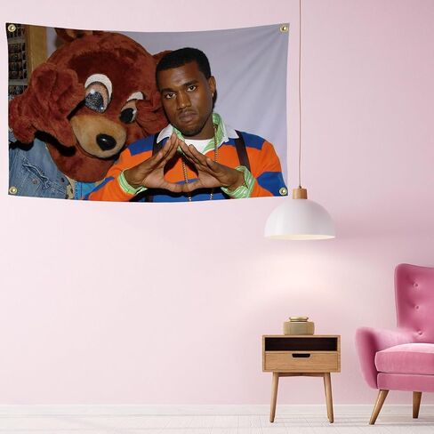 Kanye Rapper Flag Tapestry, Cool Bear Music Tapestry Wall Hanging Pop Art College Dorm Room Flags Home Decor Fans Gift (3x5 ft) in Saudi Arabia