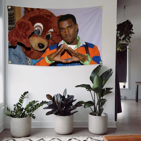 Kanye Rapper Flag Tapestry, Cool Bear Music Tapestry Wall Hanging Pop Art College Dorm Room Flags Home Decor Fans Gift (3x5 ft) in Saudi Arabia