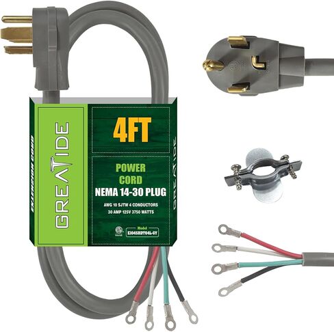 4 Prong Dryer Cord, 4 ft 10/4 SRDT, 30Amp Appliance Extension Power Cord, NEMA 14-30, Grey in Saudi Arabia