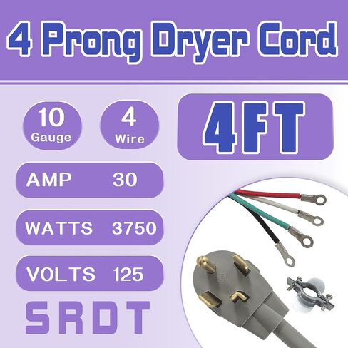 4 Prong Dryer Cord, 4 ft 10/4 SRDT, 30Amp Appliance Extension Power Cord, NEMA 14-30, Grey in Saudi Arabia
