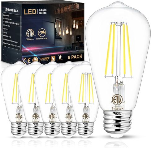Sailstar E26 LED Bulb 60 Watt Equivalent, Light Bulbs 60 Watt Soft White 3000K, 800LM Edison Bulbs 60 Watt LED, LED Edison Bulb for Dining Bathroom Vanity, 120V, CRI85+, 6W, Non-dimmable, 6 Pack in Saudi Arabia