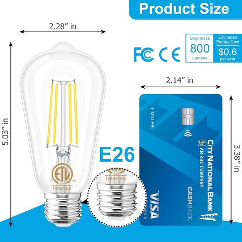 Sailstar E26 LED Bulb 60 Watt Equivalent, Light Bulbs 60 Watt Soft White 3000K, 800LM Edison Bulbs 60 Watt LED, LED Edison Bulb for Dining Bathroom Vanity, 120V, CRI85+, 6W, Non-dimmable, 6 Pack in Saudi Arabia