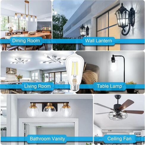 Sailstar E26 LED Bulb 60 Watt Equivalent, Light Bulbs 60 Watt Soft White 3000K, 800LM Edison Bulbs 60 Watt LED, LED Edison Bulb for Dining Bathroom Vanity, 120V, CRI85+, 6W, Non-dimmable, 6 Pack in Saudi Arabia