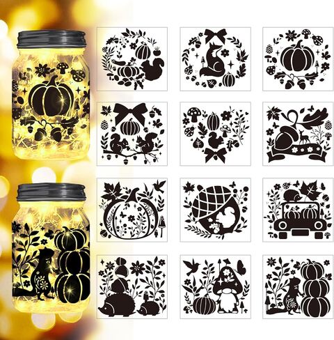ملصقات صورة ظلية خرافية للجرار، علبة ميسون، نافذة، زجاج، جدار، ديكور زجاجة متمنية، 12 قطعة من فانوس الغابة، مجموعة أدوات يدوية يدوية، ملصقات فنية جدارية لديكور المنزل (الغابة) in Kuwait