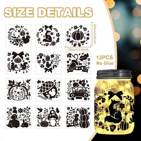 ملصقات صورة ظلية خرافية للجرار، علبة ميسون، نافذة، زجاج، جدار، ديكور زجاجة متمنية، 12 قطعة من فانوس الغابة، مجموعة أدوات يدوية يدوية، ملصقات فنية جدارية لديكور المنزل (الغابة) in Kuwait