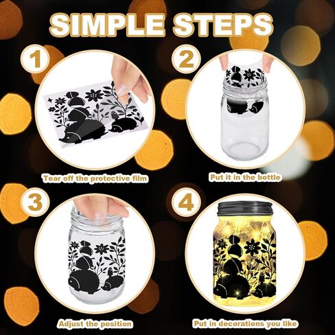 ملصقات صورة ظلية خرافية للجرار، علبة ميسون، نافذة، زجاج، جدار، ديكور زجاجة متمنية، 12 قطعة من فانوس الغابة، مجموعة أدوات يدوية يدوية، ملصقات فنية جدارية لديكور المنزل (الغابة) in Kuwait