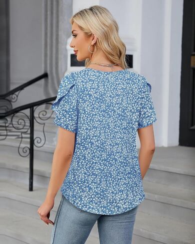 Chiffon Blouses for Women Business Casual Petal Short Sleeve Office Work Tops Dress Tunic Shirts in Saudi Arabia