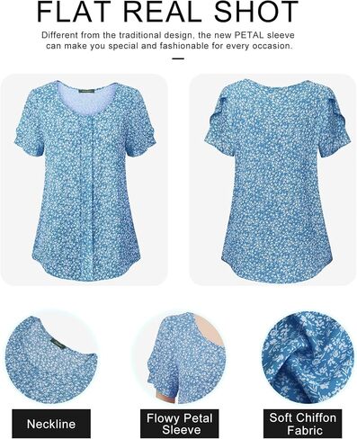 Chiffon Blouses for Women Business Casual Petal Short Sleeve Office Work Tops Dress Tunic Shirts in Saudi Arabia