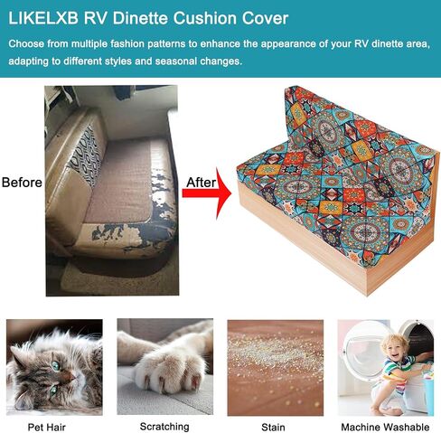 RV Dinette Cushion Covers Set of 2, Printed Camper Cushion Slipcovers, Washable Anti Slip Stretch Fabric (Sage Wild Green) in Saudi Arabia