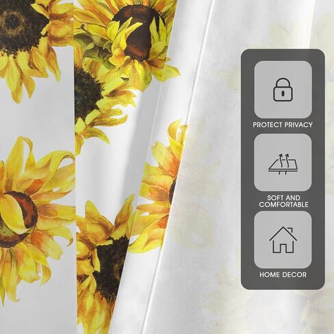 ستارة نافذة عباد الشمس باللون الأصفر والأبيض زهرة الأزهار أسود رمادي رمادي الخردل الصيف خمر ريفي البلد الرجعية 42 "ث × 63" ل الستائر لغرفة النوم غرفة المعيشة 2 لوحات قضيب جيب الستائر in Kuwait