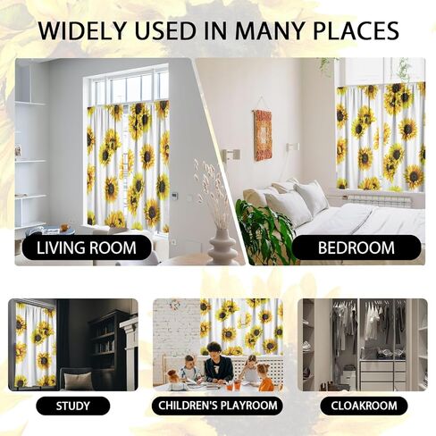 ستارة نافذة عباد الشمس باللون الأصفر والأبيض زهرة الأزهار أسود رمادي رمادي الخردل الصيف خمر ريفي البلد الرجعية 42 "ث × 63" ل الستائر لغرفة النوم غرفة المعيشة 2 لوحات قضيب جيب الستائر in Kuwait