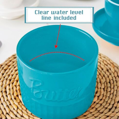 وعاء زبدة مع غطاء، حافظة زبدة سيراميك 5.5 أونصة للزبدة القابلة للدهن، طبق زبدة فرنسية مع خط مياه لعداد المطبخ (أبيض) in Kuwait