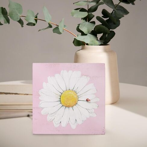 ديكور ديزي، ديكور حمام ديزي، ديكور منزلي ديزي صيفي، ديكورات ديزي للمنزل، ديكور مطبخ ديزي وإكسسواراته، ديكور غرفة ديزي، علامة صندوق خشبي على شكل زهور ديزي 5x5 بوصة in Kuwait