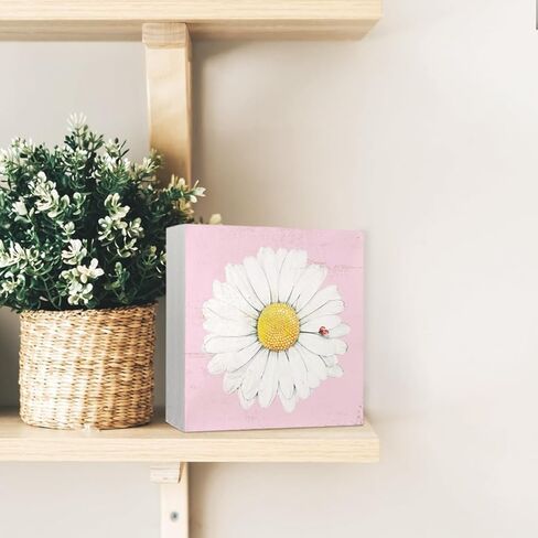 ديكور ديزي، ديكور حمام ديزي، ديكور منزلي ديزي صيفي، ديكورات ديزي للمنزل، ديكور مطبخ ديزي وإكسسواراته، ديكور غرفة ديزي، علامة صندوق خشبي على شكل زهور ديزي 5x5 بوصة in Kuwait