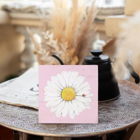 ديكور ديزي، ديكور حمام ديزي، ديكور منزلي ديزي صيفي، ديكورات ديزي للمنزل، ديكور مطبخ ديزي وإكسسواراته، ديكور غرفة ديزي، علامة صندوق خشبي على شكل زهور ديزي 5x5 بوصة in Kuwait