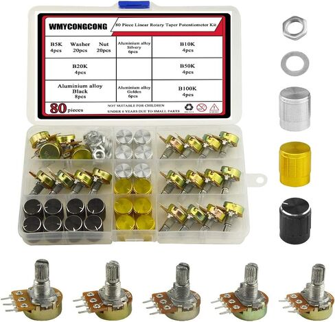 WMYCONGCONG 80 PCS B5K B10K B20K B50K B100K Ohm Knurled Shaft Linear Rotary Taper Potentiometer with Cap Kit in Saudi Arabia