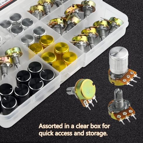 WMYCONGCONG 80 PCS B5K B10K B20K B50K B100K Ohm Knurled Shaft Linear Rotary Taper Potentiometer with Cap Kit in Saudi Arabia