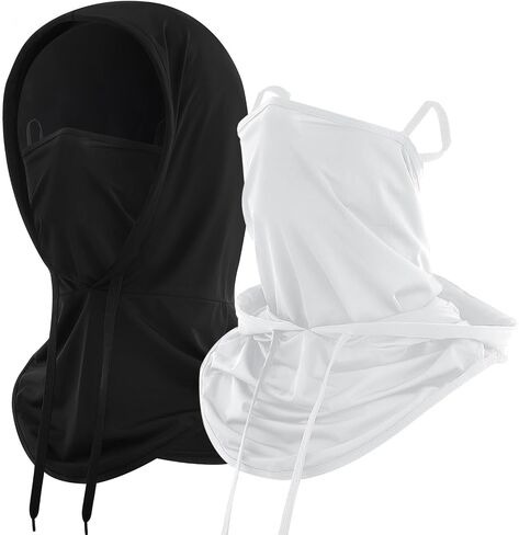 2 Pcs Detachable Balaclava Sun Protection Hood Breathable Face Cover Full Head UV Face Mask for Sun Protection Cooling Sun Mask for Summer Men Women Cycling Motorcycle Fishing, Black and White in Saudi Arabia
