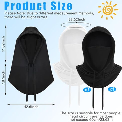 2 Pcs Detachable Balaclava Sun Protection Hood Breathable Face Cover Full Head UV Face Mask for Sun Protection Cooling Sun Mask for Summer Men Women Cycling Motorcycle Fishing, Black and White in Saudi Arabia