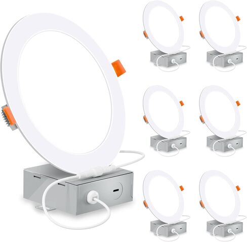 Energetic 6 Pack 6 Inch 5CCT Ultra-Thin LED Recessed Ceiling Light with Junction Box, 2700K/3000K/4000K/5000K/6500K Selectable, 12W 120W Eqv, 900LM, Dimmable Canless Wafer Downlight, IC Rated, ETL&FCC in Kuwait