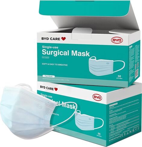 100PCS(2 Box) 3-Layer BYD Blue Disposable Face Masks,Medical Grade ASTM F2100-2019 Level 3 - for Home & Office,Breathable & Comfortable Filter,Adjustable Metal Noseclip,Super Elastic Earloops to Tight in Saudi Arabia